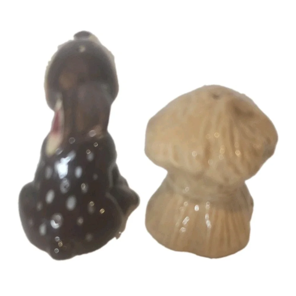 Vintage Japan Deer & Haystack Salt Pepper Shakers Ceramic Figural Pair